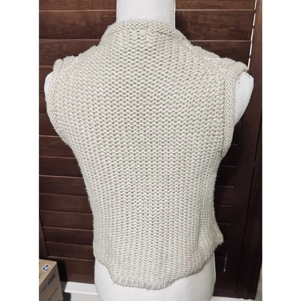 Vintage 80s Beige Sweater Vest Women’s Large Button Front Cable Knit - Picture 4 of 6